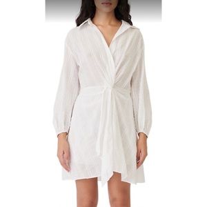 Maje Ritellio Tied Waist White Swiss Dot Cotton Shirtdress 1 S
